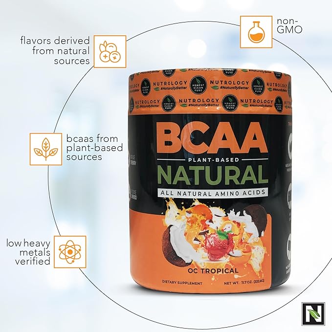 Nutrology Greens &amp Fruits Powder-Naturally Sourced Superfood Chocolate (30 Servings) BCAA Natural Plant Based BCAA Powder Orange Coconut Flavor (30 Servings)