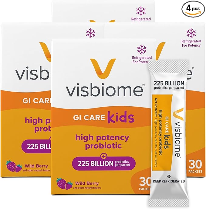 Visbiome® GI Care Kids - High Potency Probiotic for IBS &amp UC Symptoms - Wild Berry Flavor No Dyes- 225 Billion CFU Live Probiotics for Children Cold Chain Shipping 120 Packets