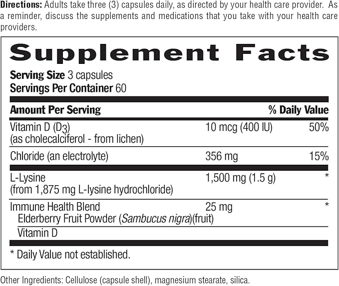 Country Life L-Lysine 1500mg Capsules with Vitamin D &amp Elderberry – Advanced Immune Support and Collagen Renewal – Certified Gluten-Free &amp Vegan – 180 Capsules