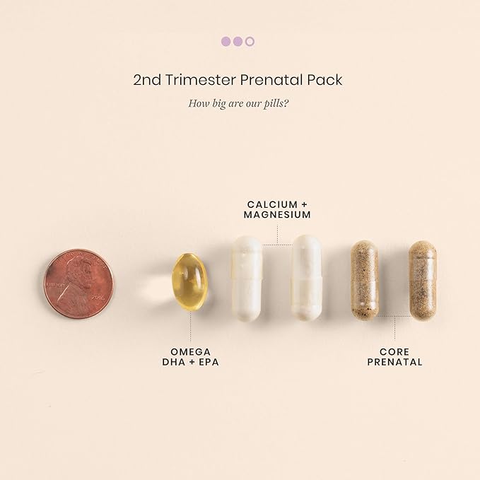 Perelel 2nd Trimester Prenatal Pack Multivitamin with Magnesium Omega 3 Iron &amp Calcium Nutritional Support for Second Trimester Wellness Soy &amp Gluten Free Non GMO 30 Daily Pill Packs