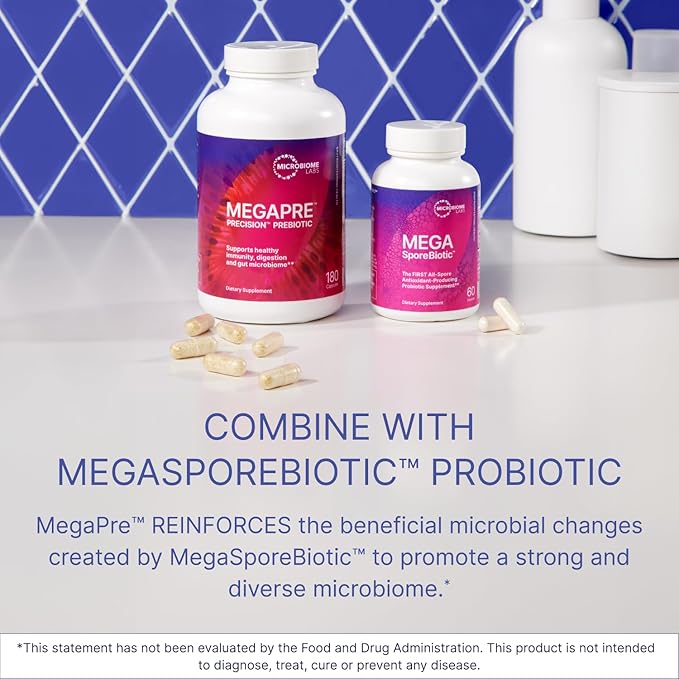 Microbiome Labs MegaPre Prebiotic Fiber Supplement in Vegetable Capsules - Prebiotic Supplement with Clinically Tested Oligosaccharides - Support Microbial Diversity &amp Gut Health (180 Capsules)