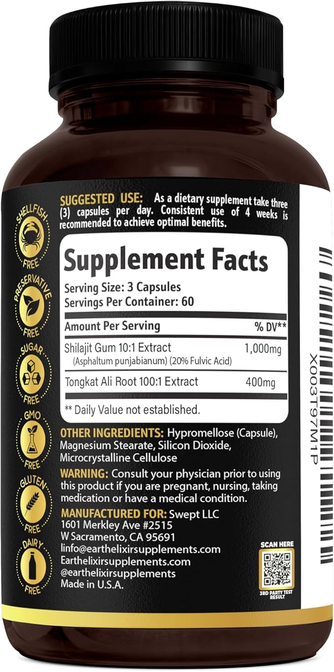 Shilajit and Tongkat Ali for Men and Women – Pure Shilajit Capsules w/High Potency Fulvic Acid &amp Trace Minerals – Shilajit for Men with Natural Testosterone Support for Energy &amp Muscle Growth