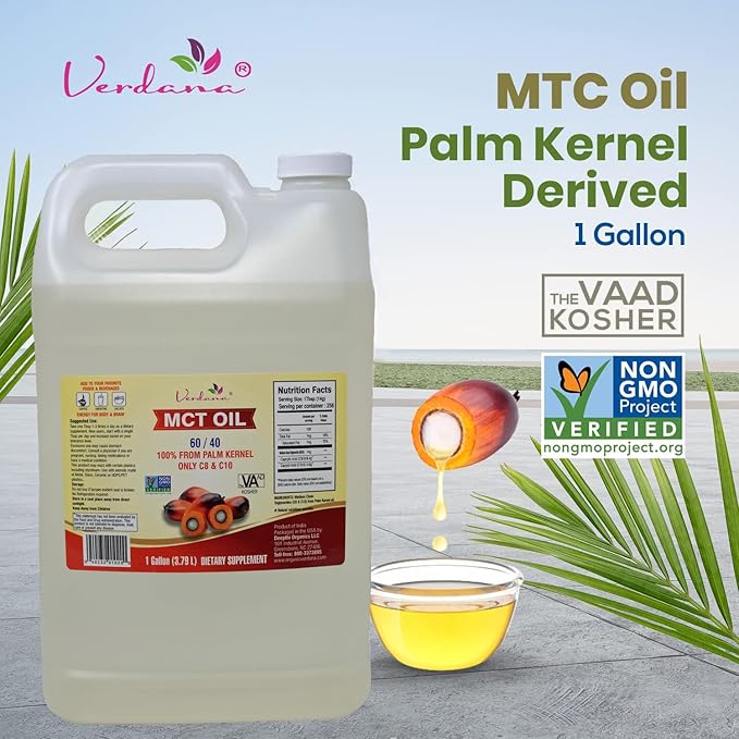 Verdana Food Grade MCT Oil – 1 Gallon (128 Fl Oz) – Premium C8/C10 Triglycerides – Keto &amp Paleo Friendly – Non-GMO Kosher – Trusted Brand for Energy Sports Nutrition Aromatherapy &amp Massage