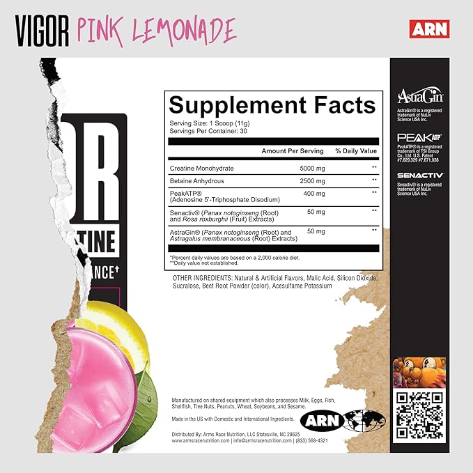 Arms Race Nutrition | ARN | Vigor Advanced Creatine Formula (30 Servings Pink Lemonade)