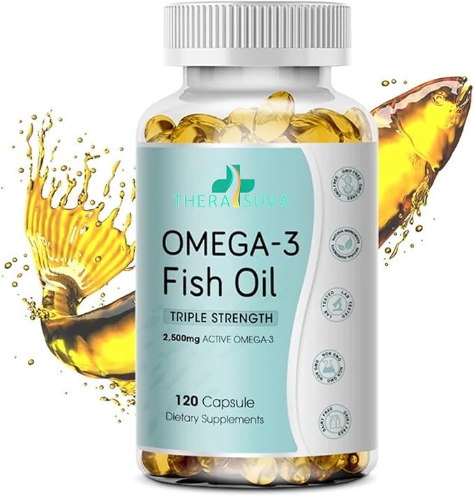 Triple Strength Wild Alaskan Fish Oil Omega-3 2500mg EPA 1300mg + DHA 1200mg Supplement for Heart and Joint Health 2 Month Supply 120 Softgels