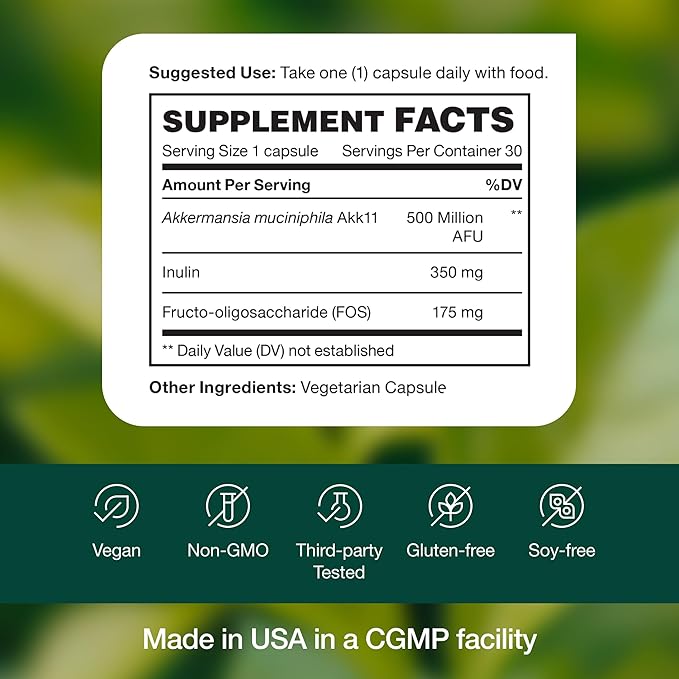 Fresh Nutrition Akkermansia Muciniphila Probiotic 500M AFU for GLP-1 Production - Pre + Probiotic Supplement - 30 Capsules