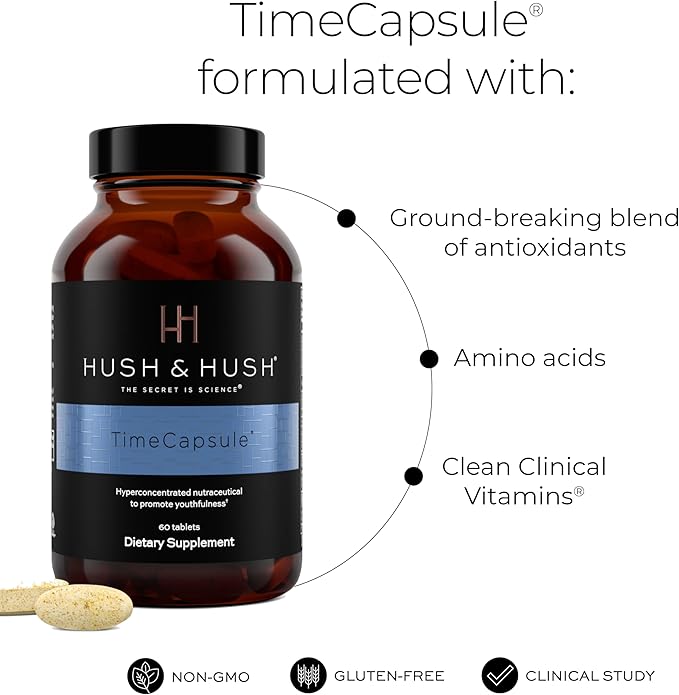 Hush &amp Hush Beauty Multivitamin for Women – Marine Collagen Hyaluronic Acid Vitamin C &amp B12 for Skin Glow &amp Energy – Clinically Proven Anti-Aging Supplement with Zinc &amp Antioxidants