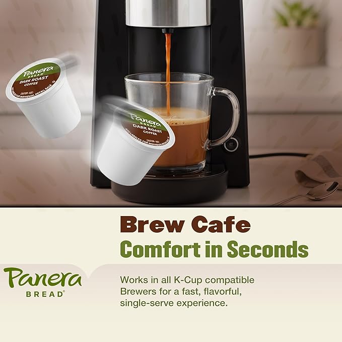 Panera Bread Dark Roast Coffee Pods 100% Arabica Compatible Bold &amp Smooth Dark Chocolate Finish Kosher Certified Recyclable Single Serve Cups 96 Single Serve Pods (4 Packs of 24)