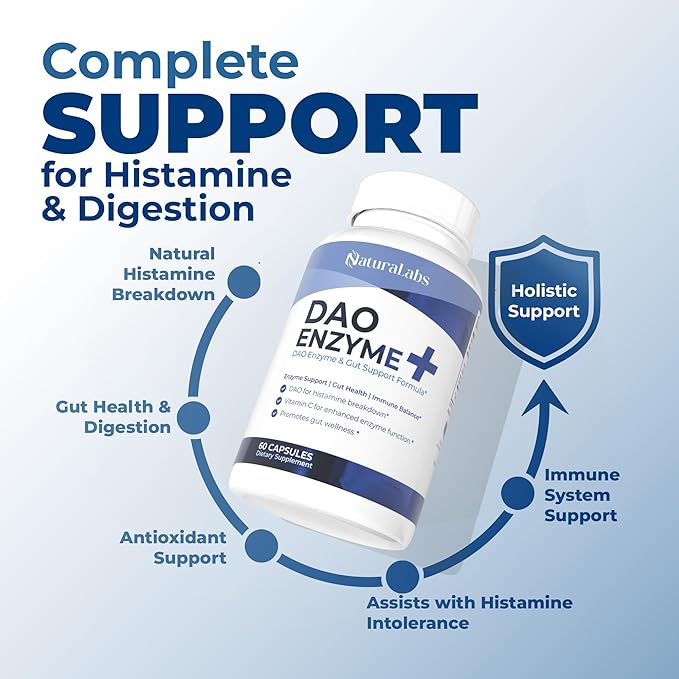 DAO Supplements Histamine Blocker – DAO Enzyme + Diamine Oxidase &amp Vitamin C for Gut Health &amp Food Support – 60 Servings - 1 Capsule Before Meals for Histamine Intolerance