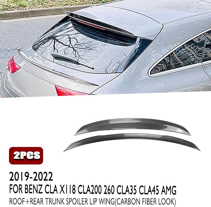 Roof+Rear Trunk Spoiler Wing for Benz CLA Class X118 CLA35/45 AMG 2019-2023 Black