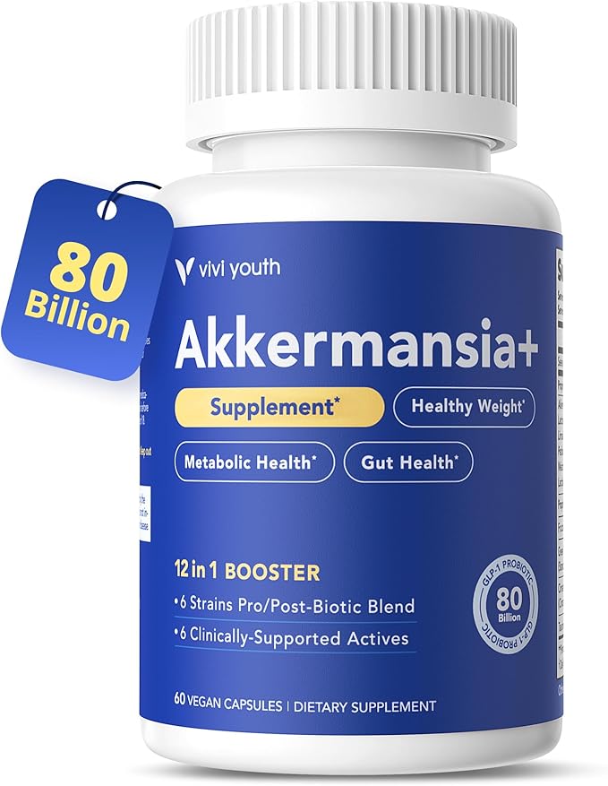 Akkermansia Muciniphila Probiotic Supplement with 80 Billion Probiotic Prebiotics EGCG Delayed Release Metabolism Gut Health for Women &amp Men 60 Vegan Capsules
