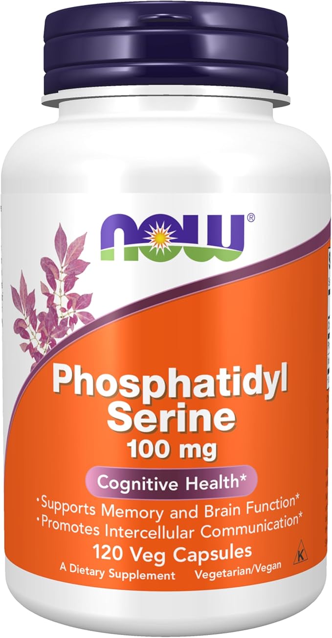 NOW Foods Supplements Phosphatidyl Serine 100 mg with Phospholipid compound derived from Soy Lecithin 120 Veg Capsules