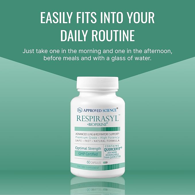 Approved Science® Respirasyl - Lung and Respiratory Support - with Quercefit Vitamins ACD BioPerine - 3 Month Supply - Made in the USA