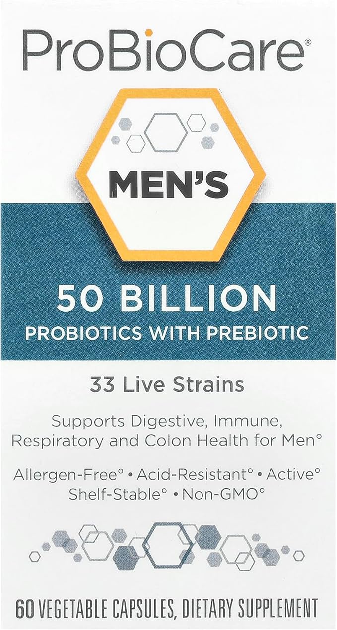 ProBioCare Probiotic for Men - 50 Billion CFUs Supports Digestive Health and Gut Flora Balance Promotes Overall Wellness and Enhances Immune Function (60 Vegetable Capsules)