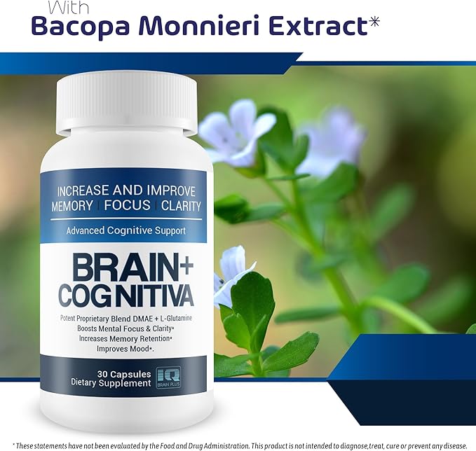 Brain+ Cognitiva - Advanced Cognitive Support - Help Increase and Improve Memory Boost Mental Focus and Support Mental Clarity - Alpha-GPC Capsules for Brain Support and Opti Nootropic Boost