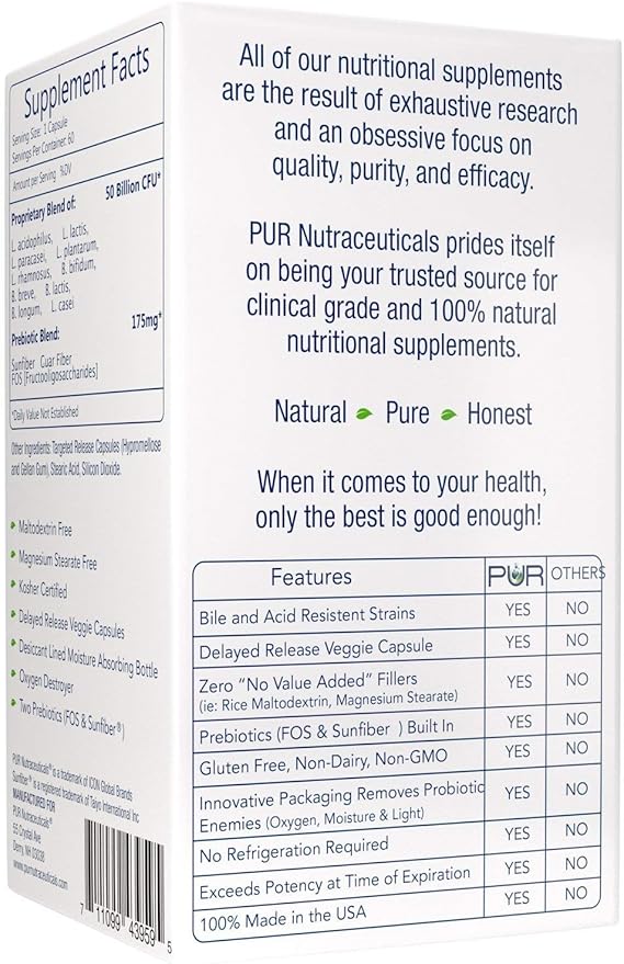 Clinical Grade Probiotics * 50 Billion CFUs/Serving * 10 Strains * Built-in Prebiotic * 60 Daily Capsules - 2 Month Supply * All Natural 100% Made in USA