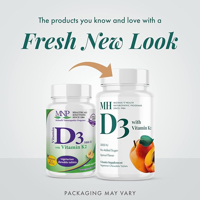 Michael's Health Naturopathic Programs Vitamin D3 with K2 - 90 Chewable Tablets - Apricot Flavor - Skeletal &amp Immune System Support - No Added Sugar - Vegetarian &amp Kosher - 90 Servings
