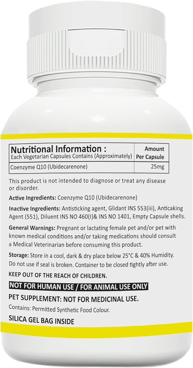Coenzyme Q10 Capsules for Pets | Cardiac Supplements for Dog and Cats| Promote Heart Health Cognitive and Energy Support | 100 Capsules