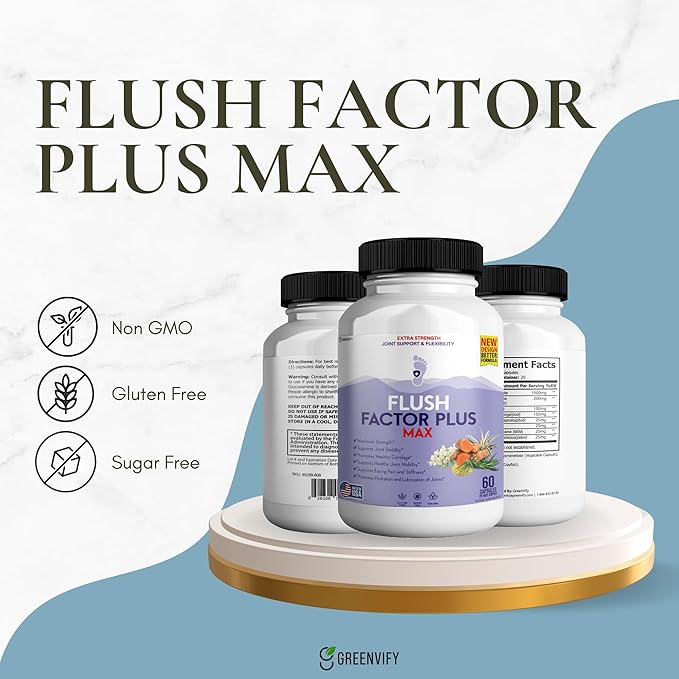 Flush Factor Plus Max Natural Essences Natural Joint Support Supplement 60 Capsules 20 Days Supply Gluten Free Sugar Free Non-GMO Made in USA (1)