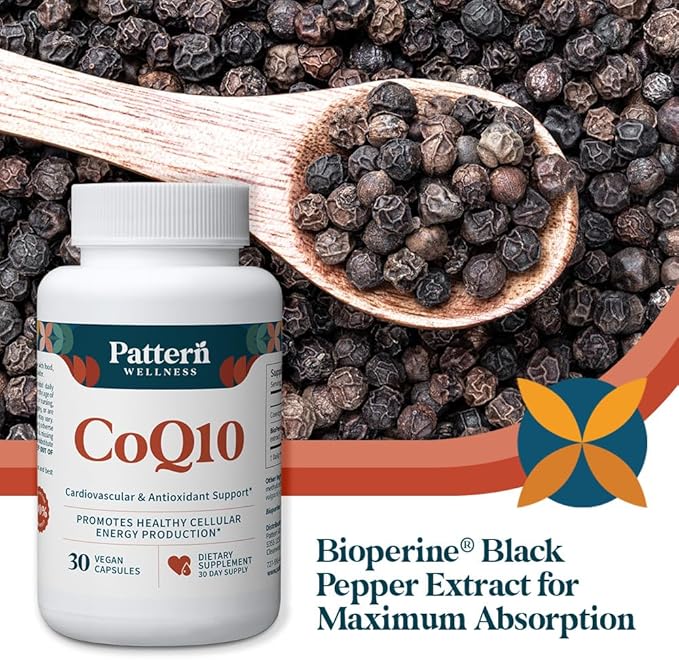 Pattern Wellness CoQ10 – 200mg Ubiquinone with BioPerine® Black Pepper Extract – Cellular Energy &amp Vitality Support – Non-GMO – 60 Vegan Capsules*