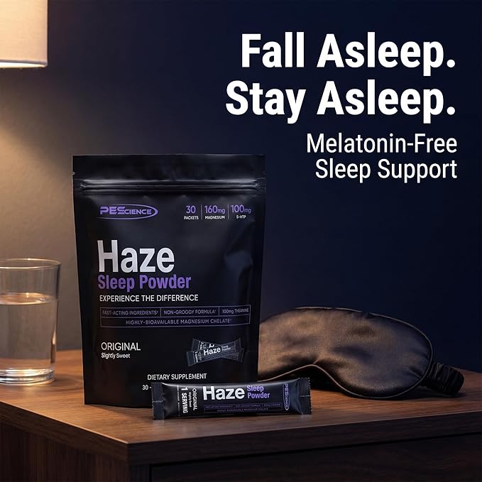PEscience Haze Sleep Powder Melatonin-Free Unflavored Sleep Support with 5-HTP Theanine myo-Inositol and Magnesium 30 Servings