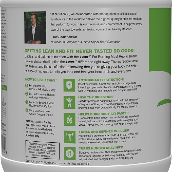 Lean1 Vanilla Meal Replacement Protein Shake 15 Serving Tub