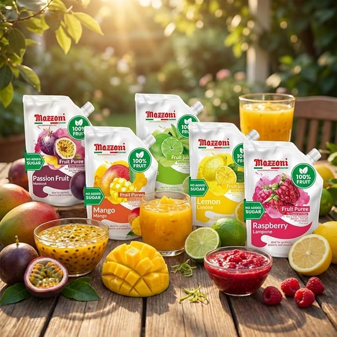 Mazzoni - Blueberry Puree 100% Pure Blueberries Just Fruit No Sugar Added Real Fruit for Smoothies Drinks Cocktails Fruit Juice - 2.2 lb Convenient Pouch Made in Italy