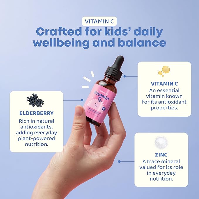 JoySpring Vitamin C and Zinc for Kids Elderberry Liquid Supplement | Alcohol-Free Toddler Vitamin C | 3+ Years | (2 fl oz) 30 Servings (Pack of 2)