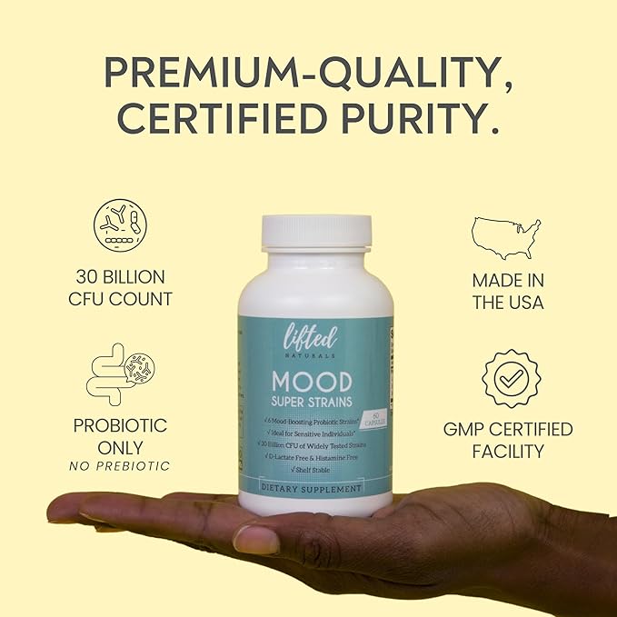 Probiotics - Mood Super Strains Probiotic - Naturally Supports Digestion &amp Mood - Histamine-Free Probiotics w/ L Rhamnosus GG Shelf Stable Probiotic Supplement 60 Day Supply Non-GMO VEGAN