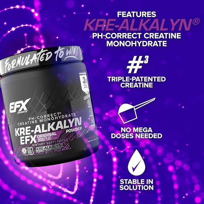 EFX Sports Kre-Alkalyn EFX Powder | pH Correct Creatine Monohydrate Powder Supplement | Strength Muscle Growth &amp Performance | 110 Servings (Rainbow Blast)