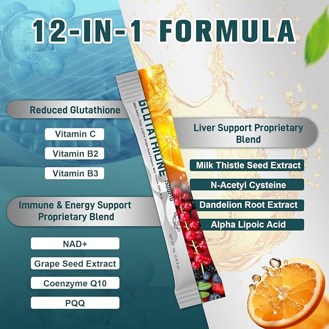 1500mg Liposomal Glutathione Supplement 12-in-1 Ultra High Absorption Liquid Glutathione with NAD+ CoQ10 NAC &amp Alpha Lipoic Acid - Supports Natural Detoxification Immune System &amp Antioxida