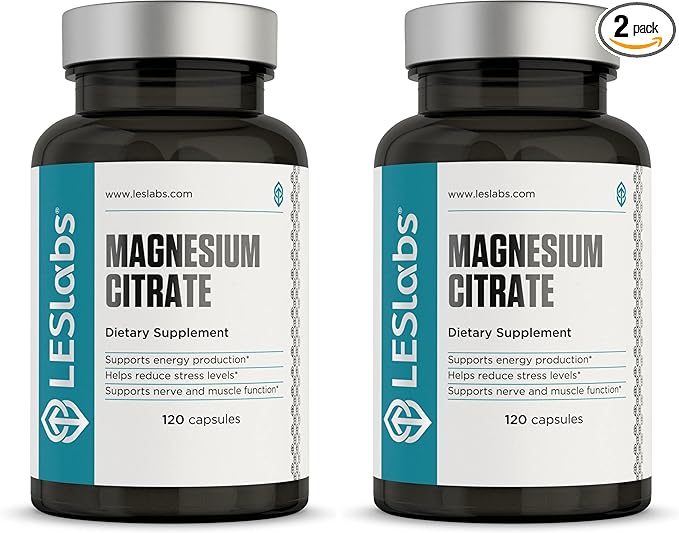 LES Labs Magnesium Citrate – Stress Relief Restful Sleep Heart Health Metabolism Nerve &amp Muscle Function – Non-GMO Supplement – 120 Capsules (Pack of 2)