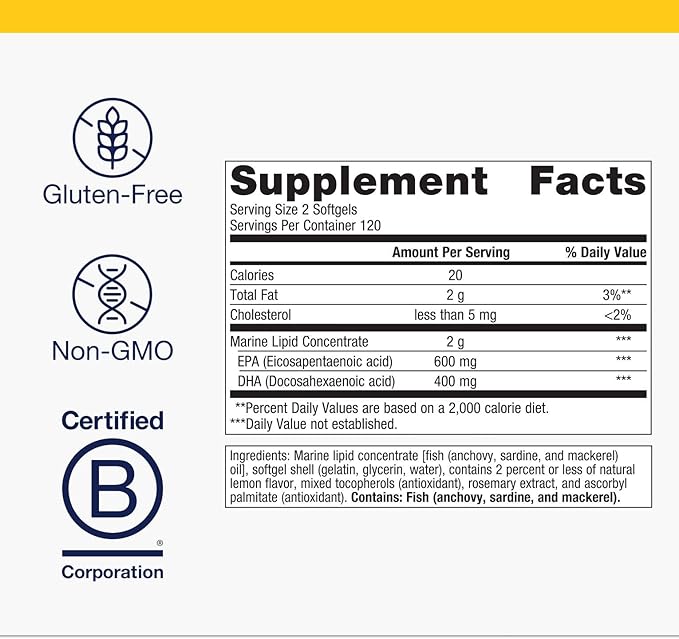 Metagenics OmegaGenics EPA-DHA 500 - High Potency Fish Oil Supplement for Cardiovascular Health* - Sustainably Sourced &amp Purity Tested - Non-GMO &amp Gluten-Free - 240 Softgels