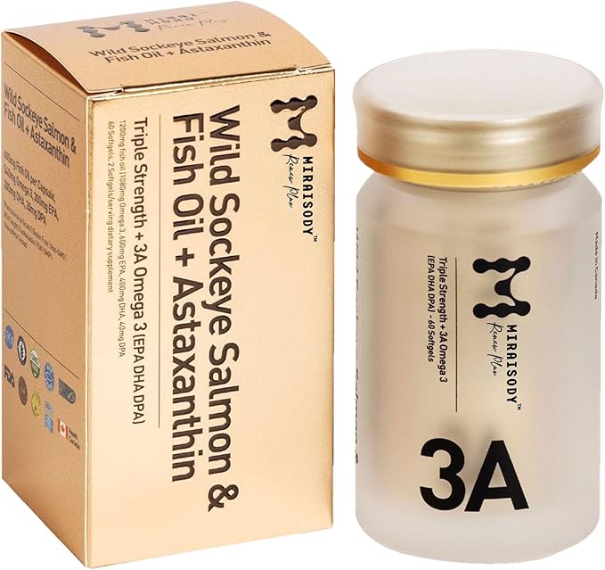 Wild Sockeye Salmon Fish Oil with Astaxanthin. 3A Omega-3 Formula(EPA DHA DPA). Ultra Absorption &amp Triple Strength. Non-GMO