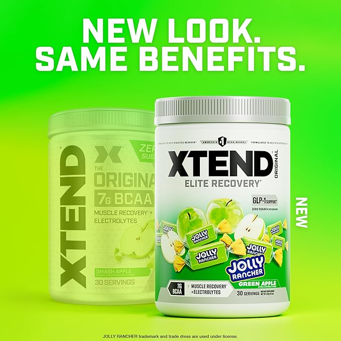 Xtend Original BCAA Powder 7g BCAAs and 2.5g L-Glutamine for Muscle Recovery Hydration and Lean Muscle Sugar Free Intra and Post Workout Drink with Green Apple Jolly Rancher 30 Servings