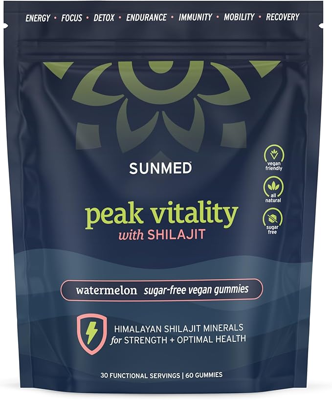 Peak Vitality Himalayan Shilajit Gummies for Strength Energy &amp Optimal Health – Sugar-Free Vegan All-Natural – Cognitive Focus Recovery Immunity – Watermelon Flavor 60ct