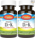 Carlson - Vitamin D3 + K2 50 mcg (2000 IU) Vitamin D3 &amp 90 mcg Vitamin K2 as MK7 Bone Support Calcium Absorption 60 Capsules (Pack of 2)