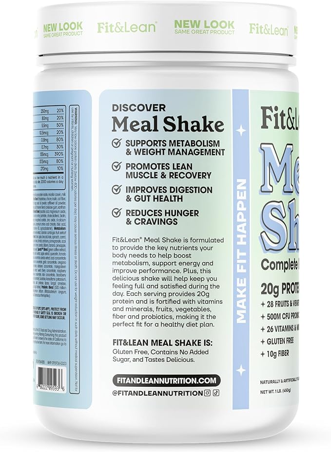 Fit &amp Lean Meal Shake Meal Replacement with Protein Fiber Probiotics and Organic Fruits &amp Vegetables Chocolate Peanut Butter Pie 1lb 10 Servings