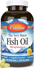 Carlson - The Very Finest Fish Oil 700 mg Omega-3s Norwegian Fish Oil Wild Caught Sustainably Sourced Fish Oil Capsules Lemon 240 Count