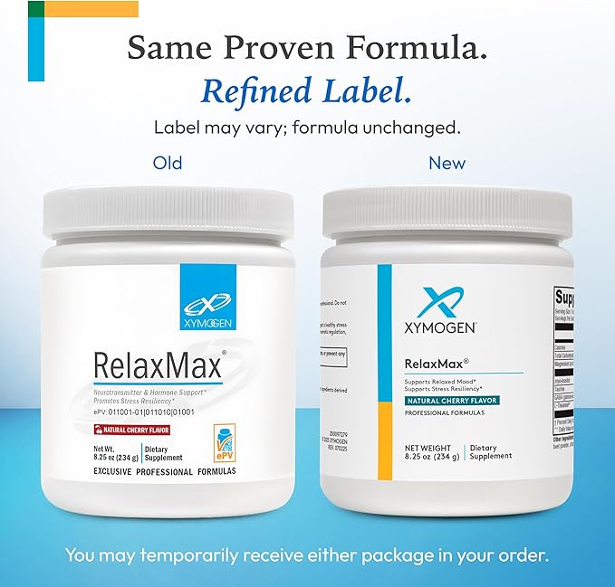 XYMOGEN RelaxMax Drink Mix - Promotes Relaxation Stress Resiliency + Hormone Support - Magnesium Powder with Myo-Inositol GABA L-Theanine - Cherry Flavor Mood Support Supplement (8.25 oz)