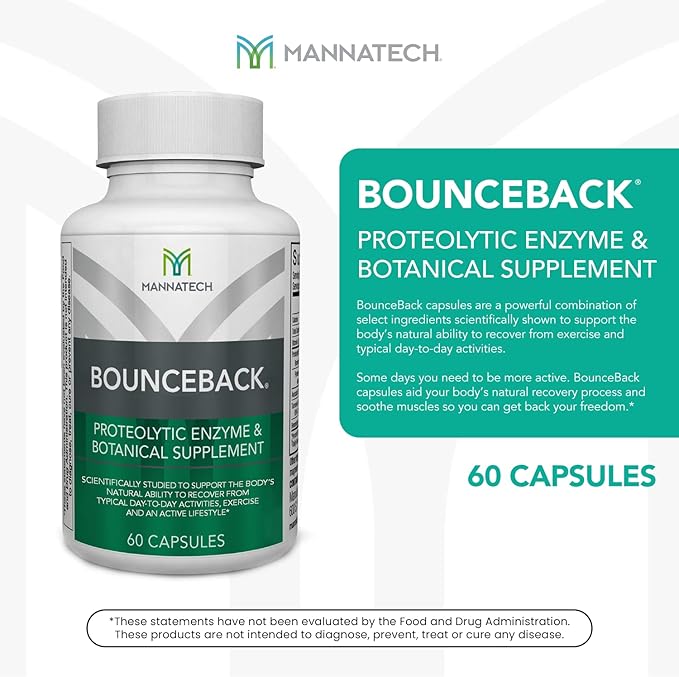 BounceBack by Mannatech with Proteolytic Enzyme Blend Phytosterol Blend and Turmeric Extract Supports Optimal Joint &amp Cartilage Health 60 Capsules