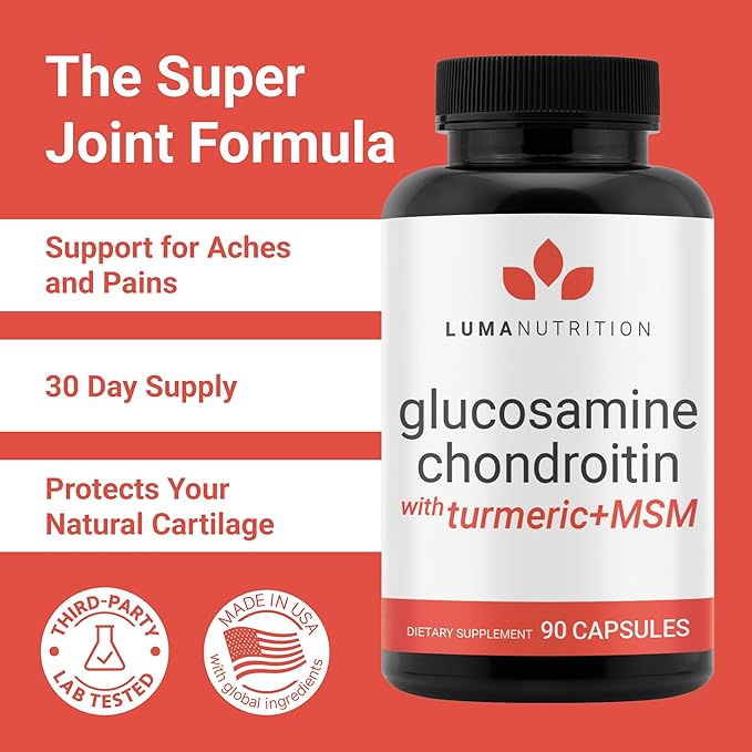 Luma Nutrition Glucosamine Chondroitin MSM - Turmeric Boswellia - Premium Supplement - for Men and Women - Joint Supplement - 90 Capsules