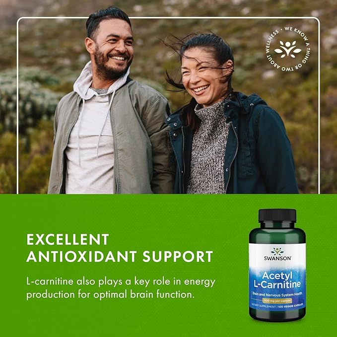 Swanson Acetyl-L-Carnitine - Amino Acid Supplement Promoting Cognitive Health &amp Muscle Support - Natural Formula May Promote Nervous System Health - (100 Veggie Capsules) (2 Pack)