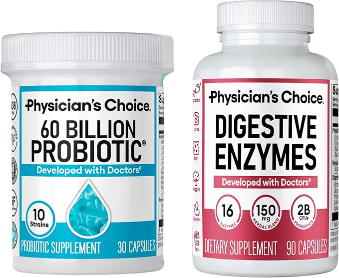 Physician's CHOICE - Optimal Gut Health Bundle: 60 Billion Probiotics + Digestive Enzyme 90ct for Digestive Comfort and Immune Support