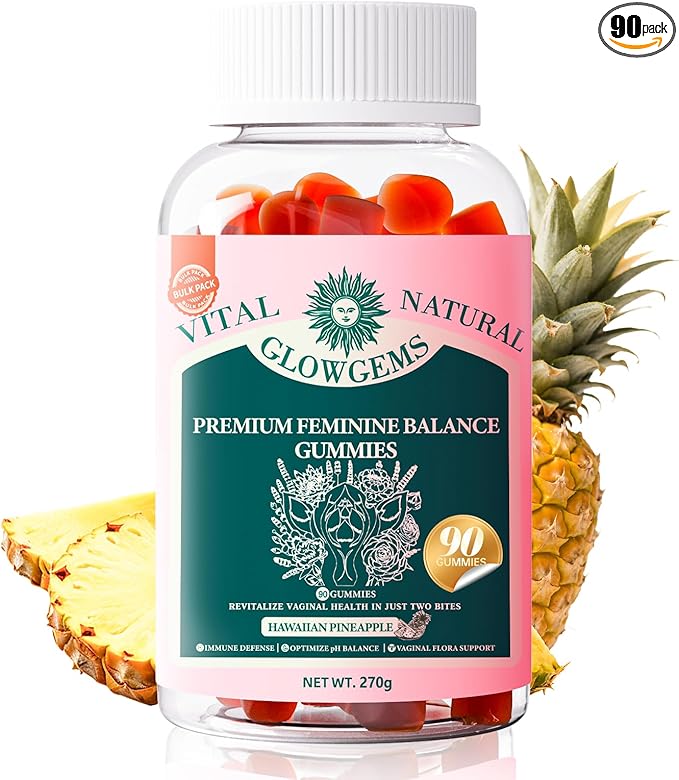 Premium Feminine Balance Gummies for Women - pH Balance &amp Wellness Support with Hawaiian Pineapple Vegan Gluten-Free Supplement Vaginal Probiotic 90 Count