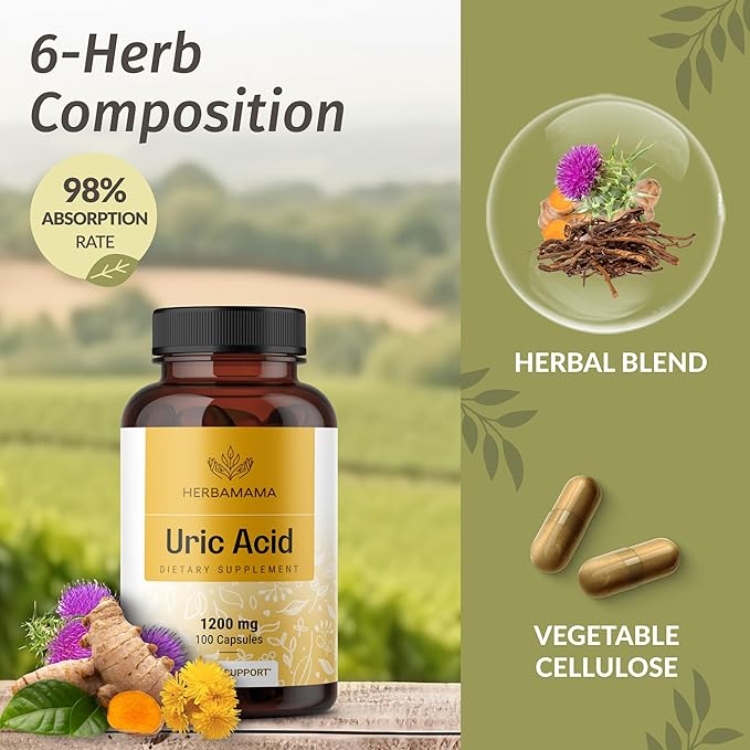 HERBAMAMA Hyaluronic Acid and Uric Acid Support Kit - Bundle of 250mg Hyaluronic Acid Gummies &amp 1200mg Uric Acid Support Capsules - Vegan Non-GMO - 2 Pack