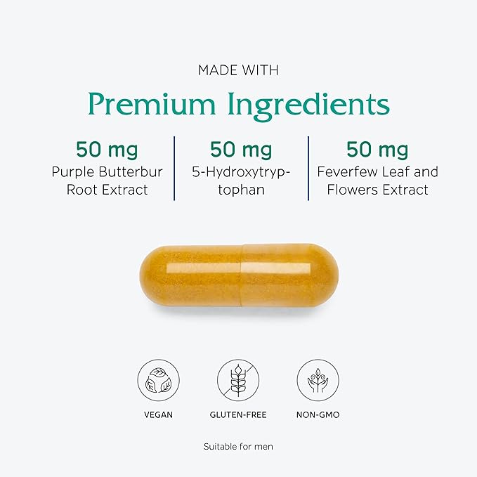 Vitanica Butterbur Extra Brain Chemistry and Vessel Support Vegan 120 Capsules