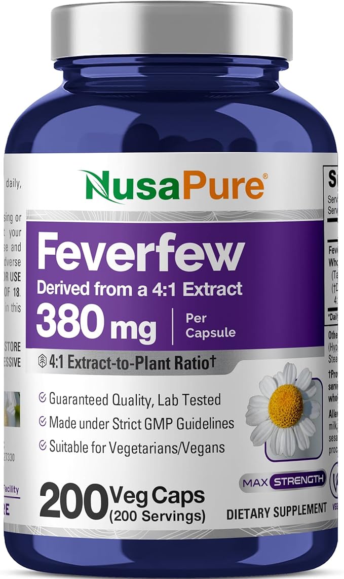 NusaPure Feverfew Capsules 380 mg 200 Veg Capsules (Non-GMO Gluten Free)