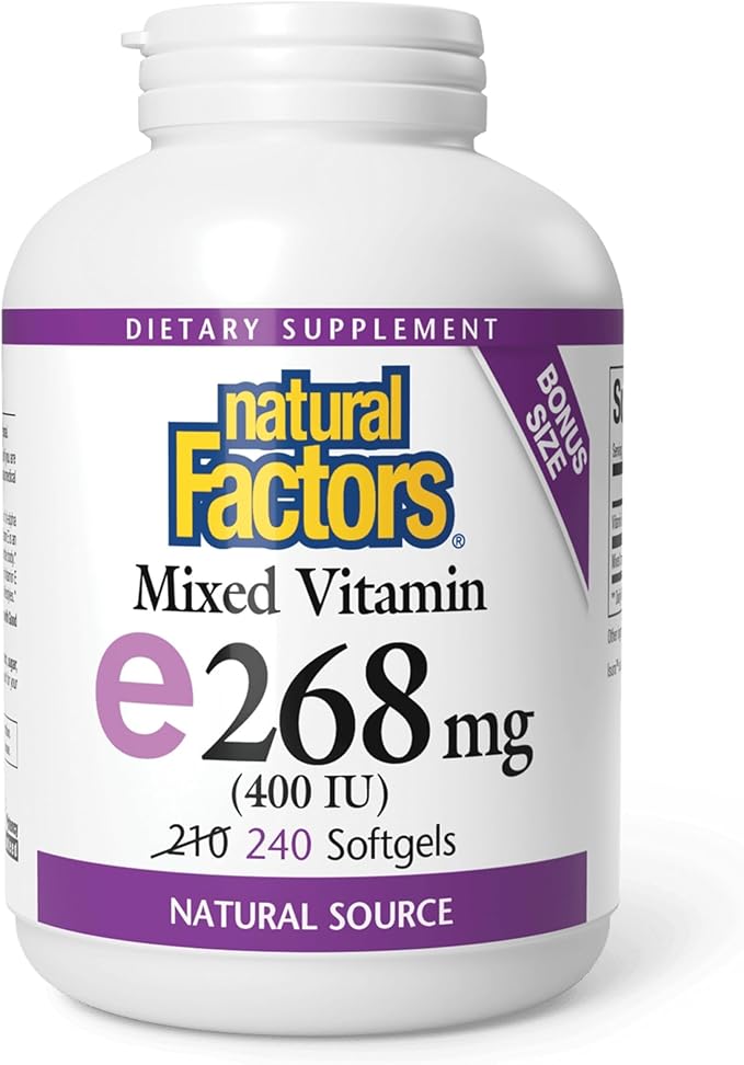 Natural Factors Mixed Vitamin E 400 IU Antioxidant Support for Cardiovascular and General Health 240 softgels (240 servings)