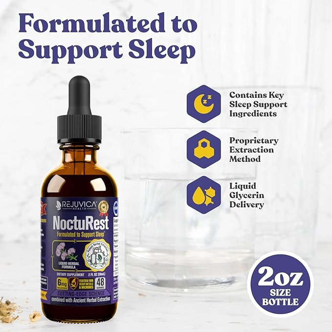Rejuvica Health NoctuRest Natural Sleep-Aid with Valerian and Melatonin - All-Natural Liquid Formula for 2X Absorption - Magnesium L-Theanine &amp More